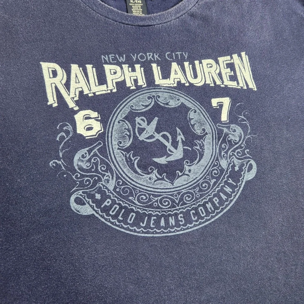 Vintage Ralph Lauren‎ Shirt Men XL Polo Jeans Y2K New York 67 Spellout Blue